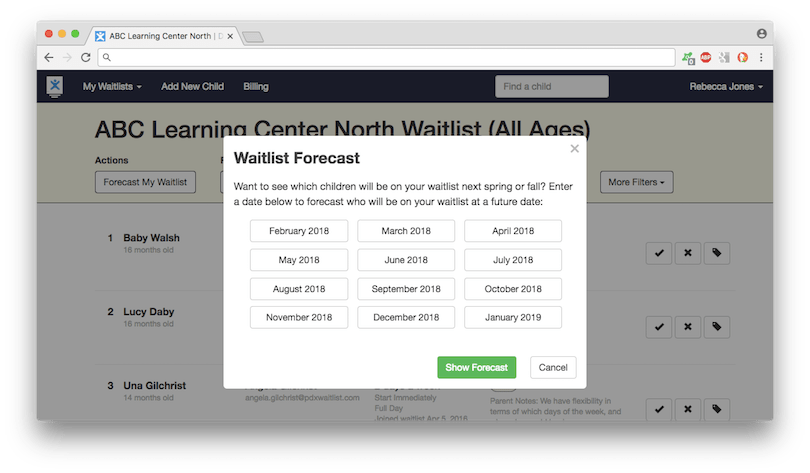 manage my waitlist screenshot